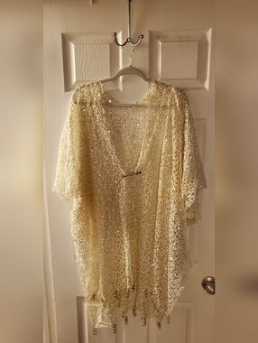 New Custom Crochet and  Gold Sequin Swim Suit Cover